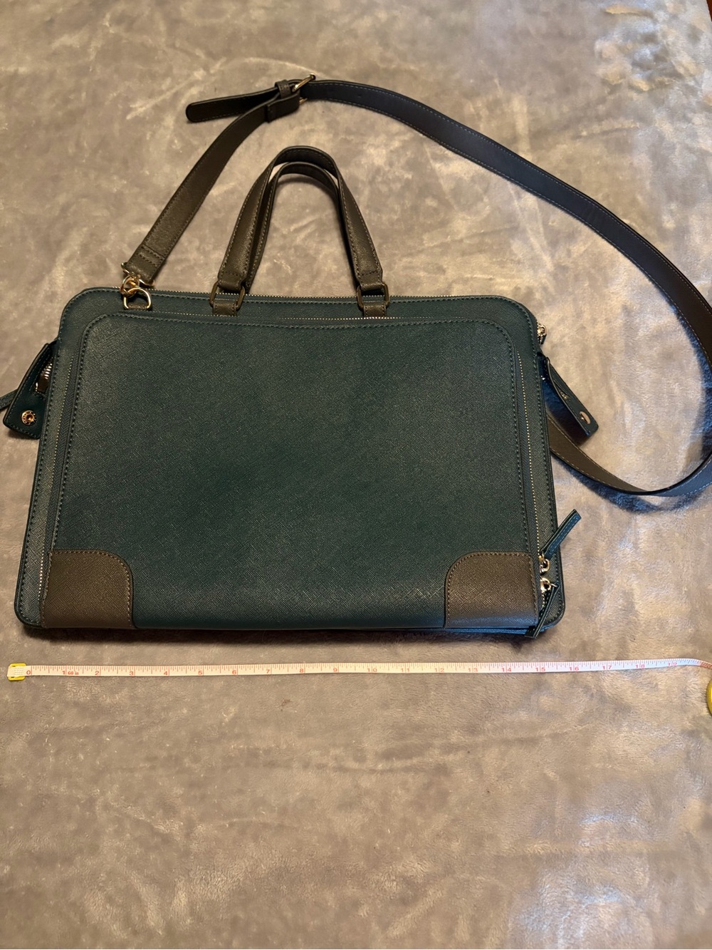 Coccinelle Forest Green Leather Laptop Briefcase Work Tote Bag Made in Italy
